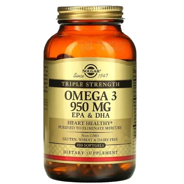 Solgar 欧米伽-3 EPA 和 DHA 950 毫克 100粒鱼油软凝胶