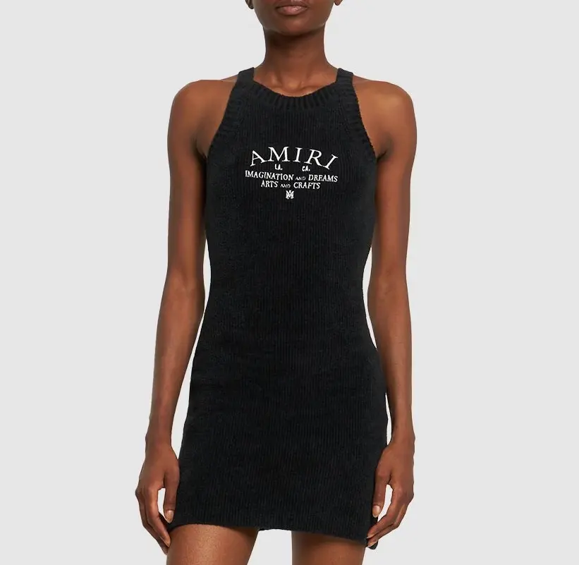 赵露丝同款！Amiri Logo 天鹅绒针织迷你连衣裙
