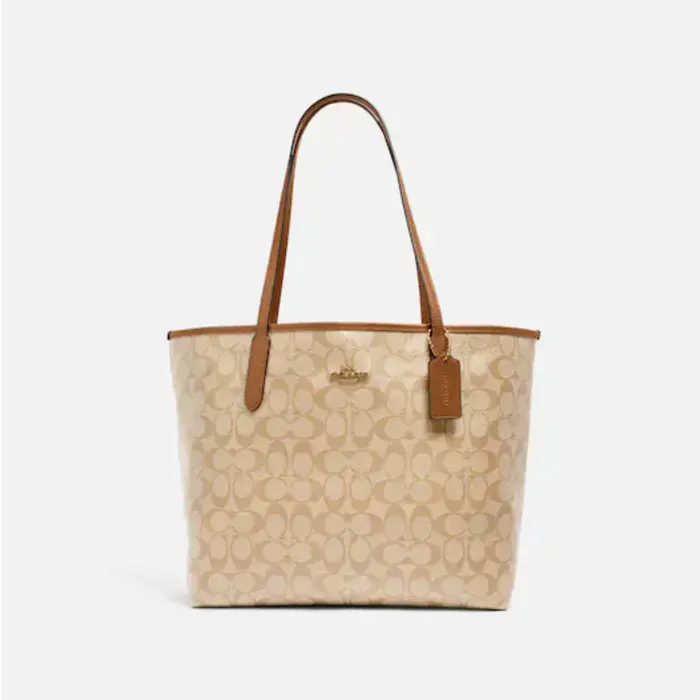 COACH 蔻驰 City 女款奶茶色老花托特包