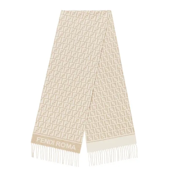 Fendi FF 米棕提花流苏围巾