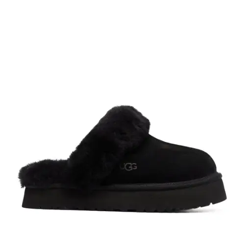 UGG 黑色厚底毛绒半拖