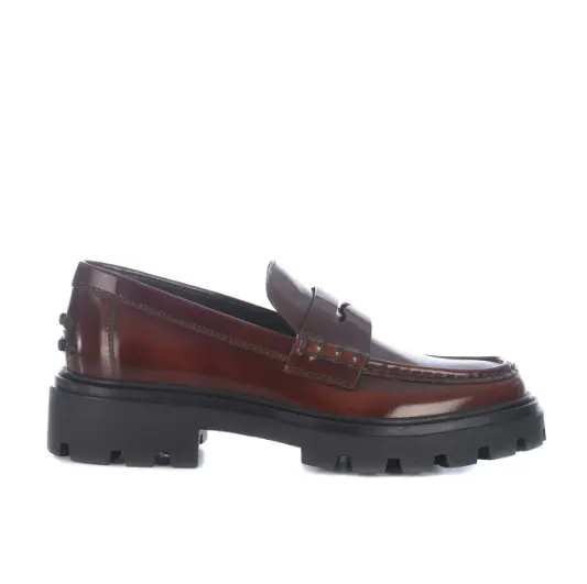 Tod's 酒红 Penny Bat 厚底乐福鞋