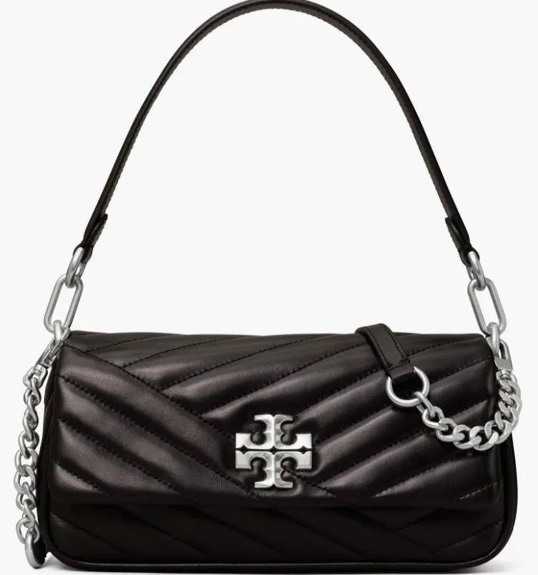 Tory Burch 汤丽柏琦 Kira Chevron 法棍包 黑银