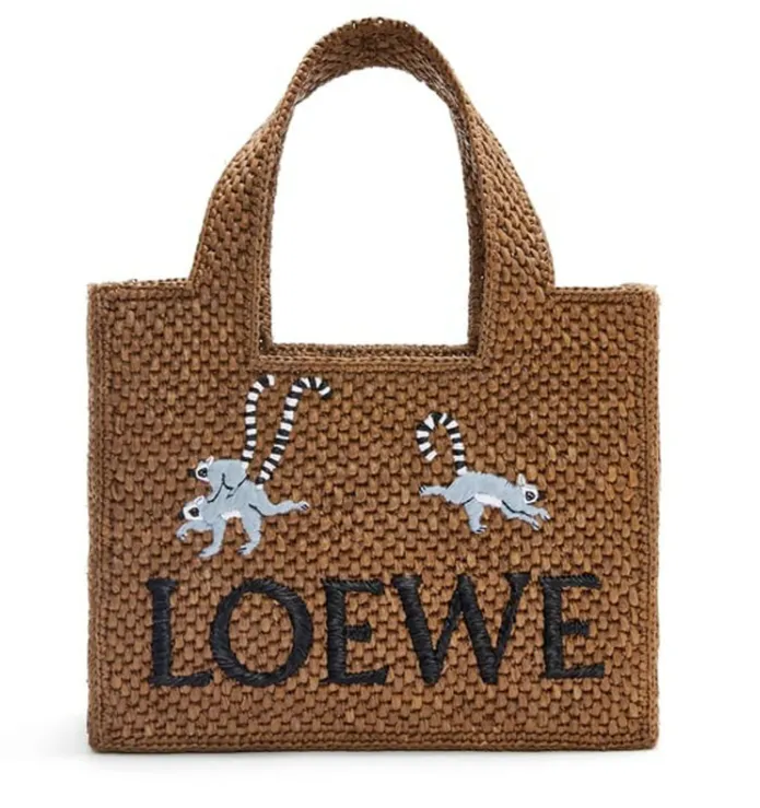 手慢无！LOEWE 联名款棕色编织 小号 Font 托特包