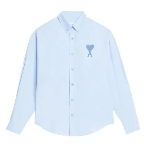 中站含税价！AMI Paris 爱心刺绣蓝色衬衫
