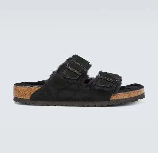 满额享7折！Birkenstock 勃肯 Arizona  麂皮带毛拖鞋黑色