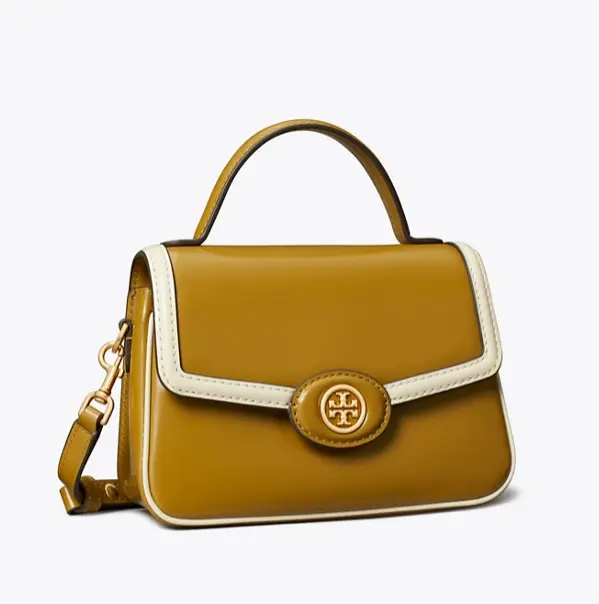 Tory Burch ROBINSON 棕色白边手提款豆腐包