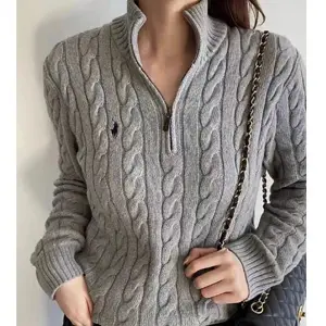 Ralph Lauren 拉夫劳伦 Cable-Knit 半拉链灰色大童款绞花毛衣