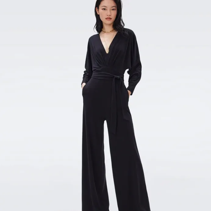 DVF Fanny 黑色深V连体裤