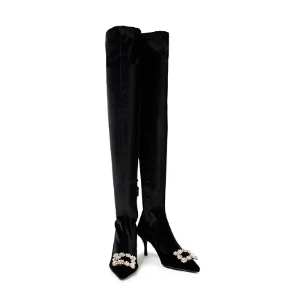 Roger Vivier 钻扣‮鹅天‬绒过膝靴