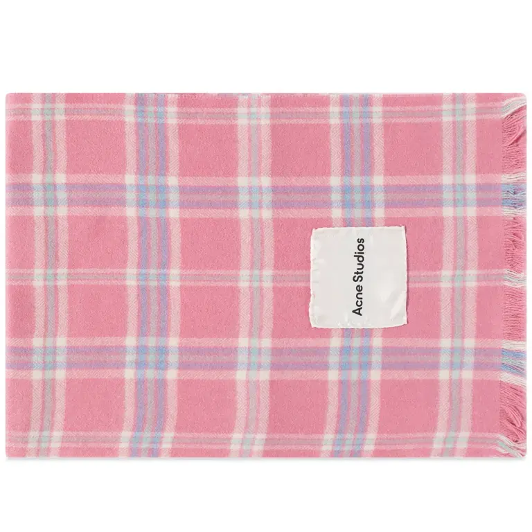 颜色超美！Acne Studios 泡泡糖粉色格纹羊毛围巾