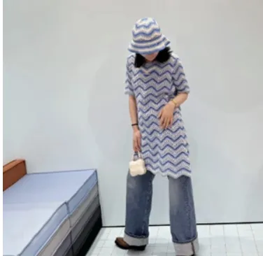 GANNI Blue Striped Minidress 波浪纹连衣裙