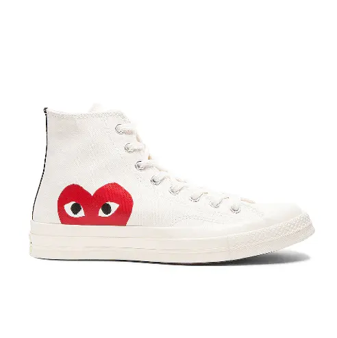 CDG play 爱心白色高帮帆布鞋