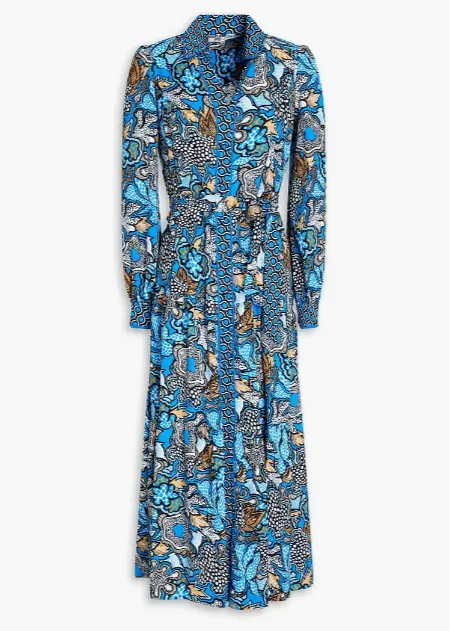 DVF Alea 腰带印花绉纱中长衬衫连衣裙