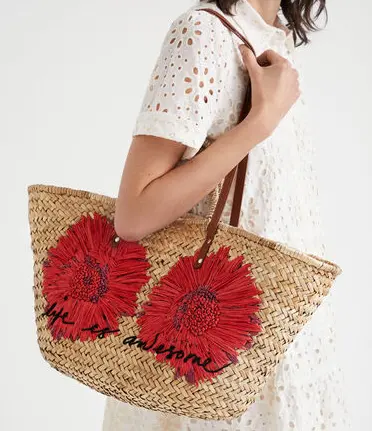 Desigual  花卉草编托特包