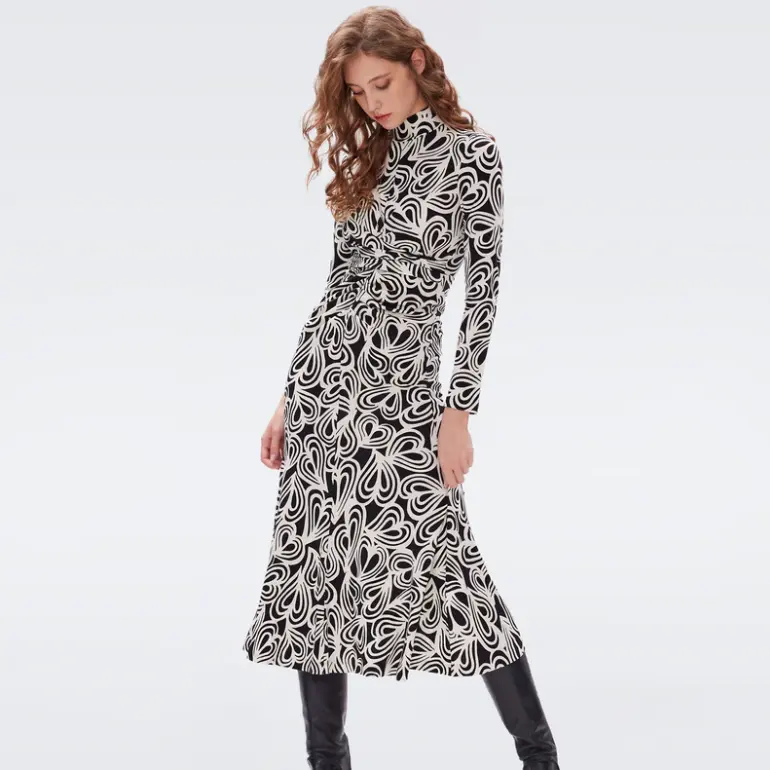 国内官旗￥4480！DVF Marquise 黑白海洋之心连衣裙