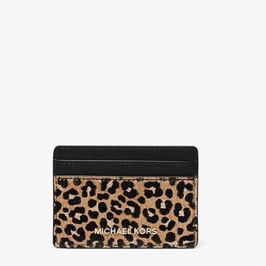Michael Kors  Jet Set 小号豹纹小牛毛卡包