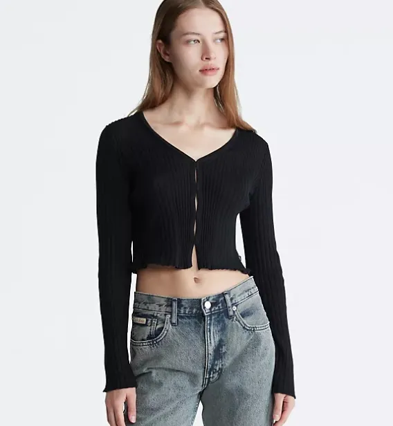Jennie 类似款！Calvin Klein Smooth Cotton Rib 开衫
