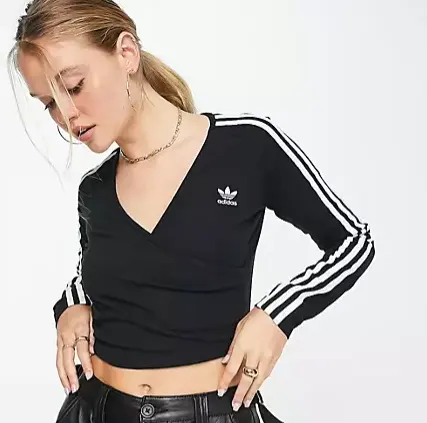 adidas Originals 黑色三条纹长袖上衣