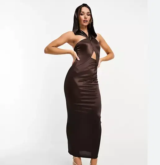 ASOS DESIGN 废土风巧克力色中长连衣裙