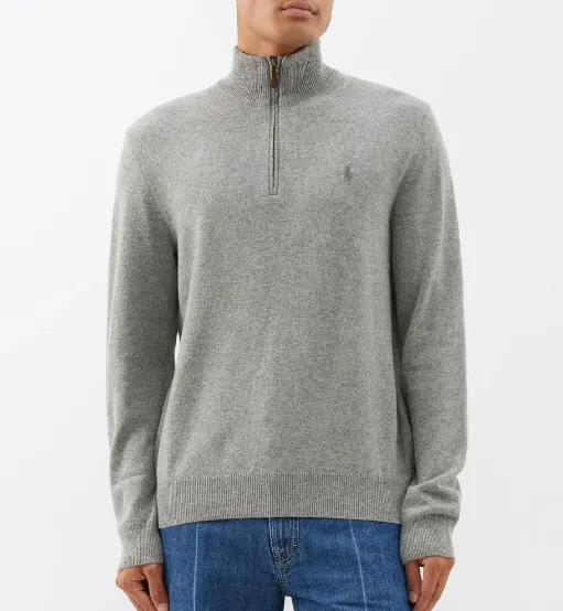 POLO RALPH LAUREN 灰色半拉链针织衫
