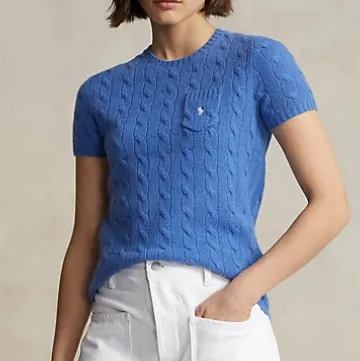 多色可入！Polo Ralph Lauren 拉夫劳伦 圆领绞花短袖毛衣