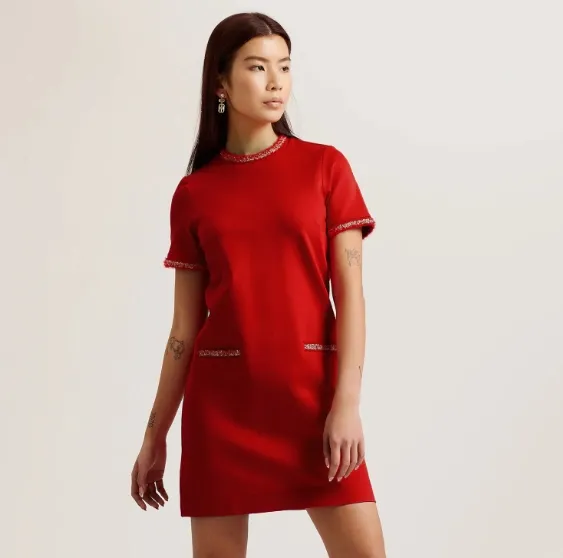 Ted Baker Rozlia 红色毛呢A字裙