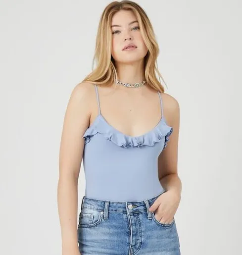 Forever 21 Ruffle-Trim Cami 连体衣