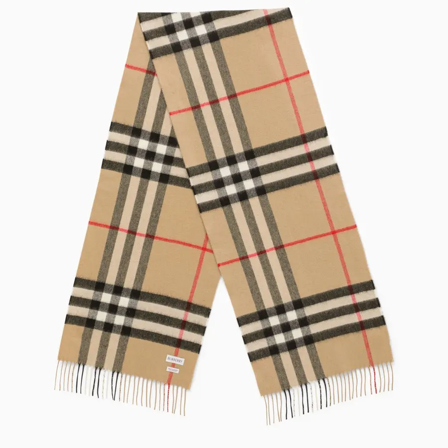 Burberry 卡其色格纹羊毛围巾