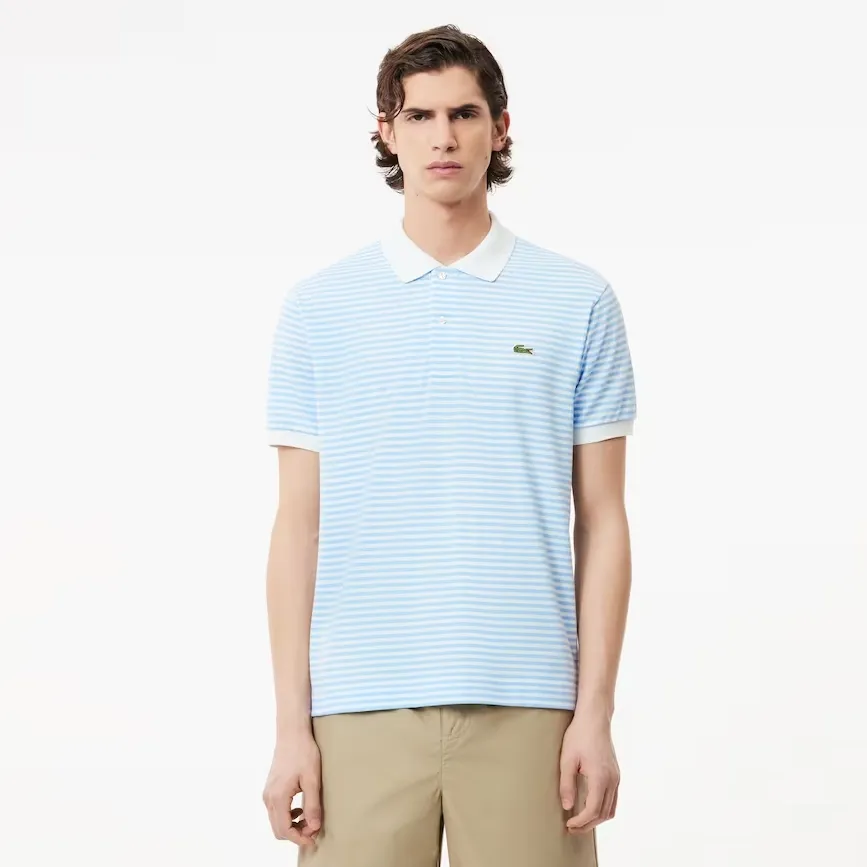Lacoste 鳄鱼蓝白条纹Polo衫