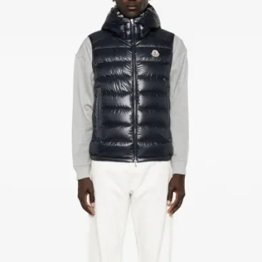 Moncler Barant 光面蓝色羽绒马甲 