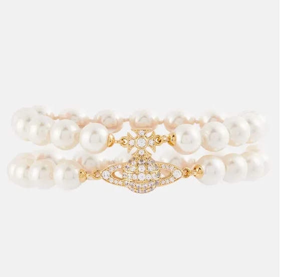 VIVIENNE WESTWOOD 西太后 Graziella embellished faux 双层土星珍珠手链
