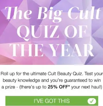 复活！Cult Beauty现有回答问题最高赢75折优惠活动