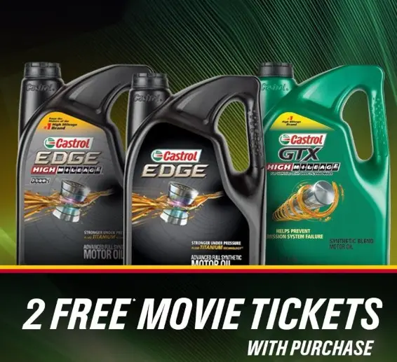 Get 2x Fandango Movie Tickets w/ Purchase of 5-Qt. Castrol Edge Motor Oil