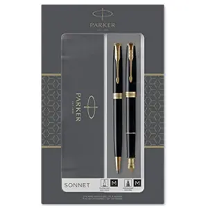 Parker派克 Sonnet 卓尔系列 23K镀金磨砂黑杆金夹 钢笔+宝珠笔 礼盒套装