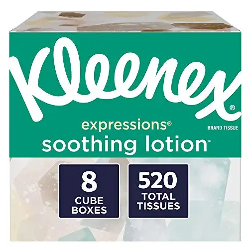 Kleenex Expressions Soothing Lotion Facial Tissues, 8 Cube Boxes, 65 Tissues per Box (520 Tissues Total), Coconut Oil, Aloe and Vitamin