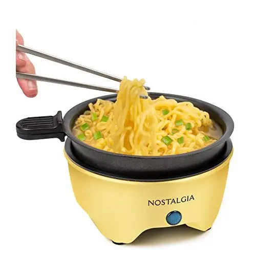 Nostalgia MSK5YW MyMini Personal Electric Skillet & Rapid Noodle Maker Perfect For Ramen, Pasta, Mac & Cheese, Stir Fry, Soups, Omelets, Hard-Boiled Eggs, Pancakes-Yellow