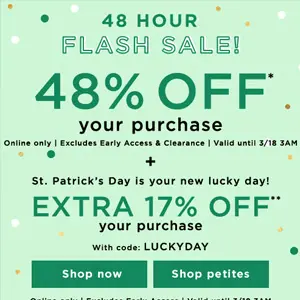Loft outlet现St. Patrick's Day全场服饰5.2折+额外8.3折促销