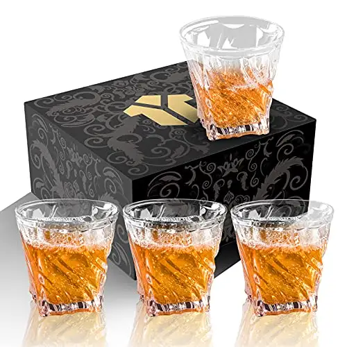 OPAYLY Crystal Whiskey Glasses Set of 4, Rocks Glasses, 10 oz Old Fashioned Tumblers for Drinking Scotch Bourbon Whisky Cocktail Cognac Vodka Gin Tequila Rum Liquor Rye