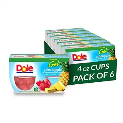 Dole Fruit Bowls, Pineapple in Sugar Free Strawberry Flavored Gel, 4 Count, 4.3 Ounce Cups (Pack of 6) - 24 Total Cups, Now