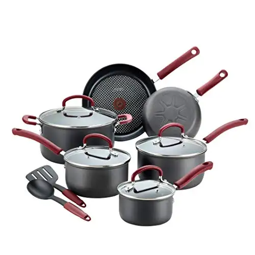 T-fal Ultimate Hard Anodized Dishwasher Safe Nonstick Cookware Set, 12-Piece, Red, List Price is