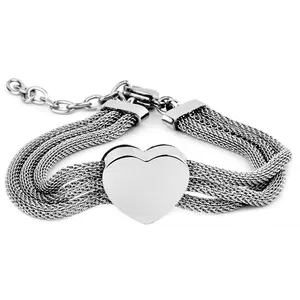 Stainless Steel Heart Bracelet with Mesh Strands