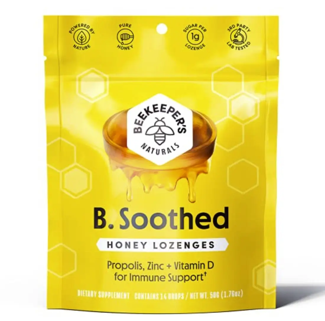 Prime Day 好价！不再喉咙痒痒咳不停！Beekeeper's Naturals B.Soothed 蜂蜜止咳含片（14片），含维生素 D、锌和蜂胶，天然免疫支持和喉咙舒缓