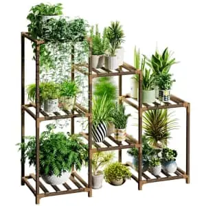 Bamworld Plant Stand Wood Outdoor Tiered Plant Shelf