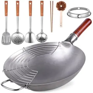 Teewe 13.4" Carbon Steel Wok with 8-Pc. Accessories