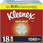 18-Boxes 60-Ct Kleenex Anti-Viral Facial Tissues