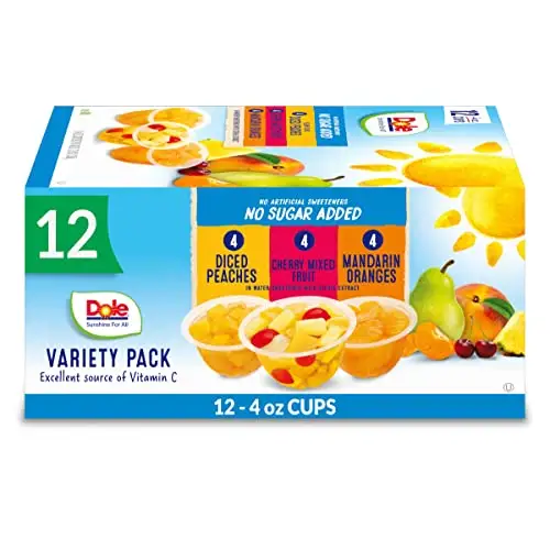 Dole Fruit Bowls Peaches, Mandarin Oranges & Cherry Mixed Fruit Variety Pack, No Sugar Added, Gluten Free Snack, 4 Ounce 12 Total Cups (Pack of 12), List Price is