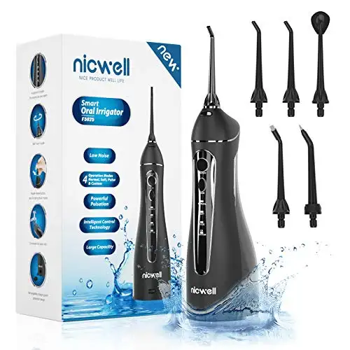 Water Dental Flosser Cordless for Teeth - Nicwell 4 Modes Dental Oral Irrigator, Portable and Rechargeable IPX7 Waterproof Powerful Battery Life Water Teeth Cleaner Picks