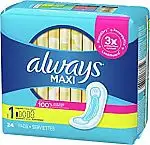 24 Count Always Maxi Feminine Pads for Women, Regular Absorbency