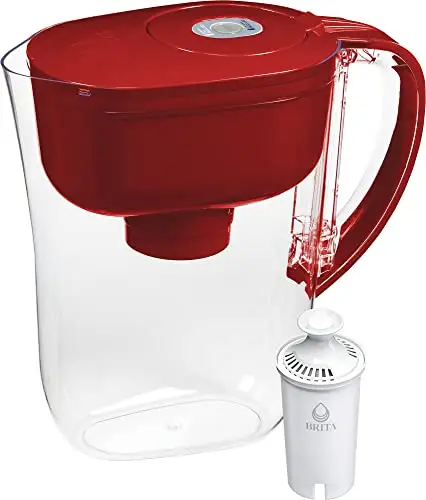 Brita Small 6 Cup Water Filter Pitcher with 1 Brita Standard Filter, Made Without BPA, Metro, Red, Now